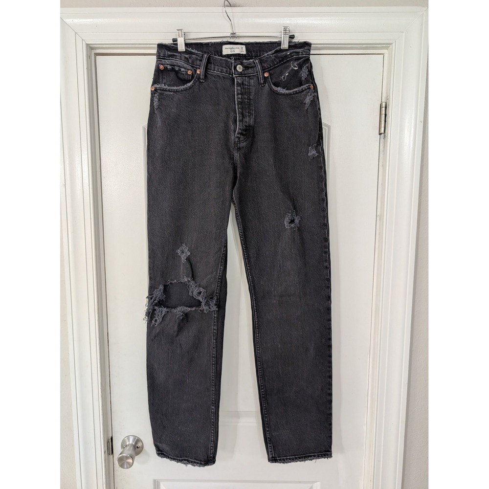 Abercrombie & Fitch The Dad High Rise‎ Ripped Distressed Black Wash Jeans 28/6L